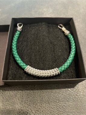Jai John Hardy Sterling Silver Green Leather Braided Bracelet